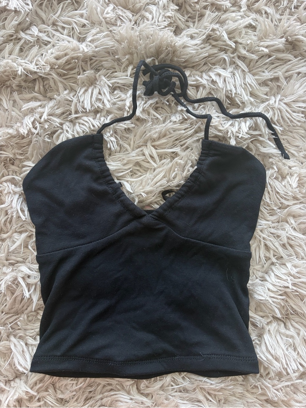 Sunday Best Black Ribbed Halter Crop Cami
